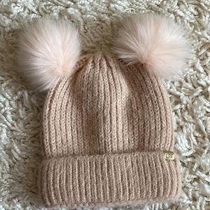 David & Young Winter Hat Beanie Double Pom Pom Pink
